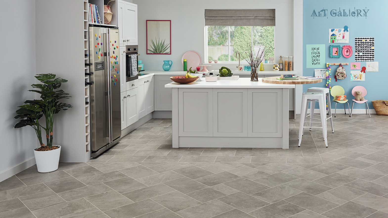 Herringbone Grey Riven Slate ST16 zone the kitchen area 