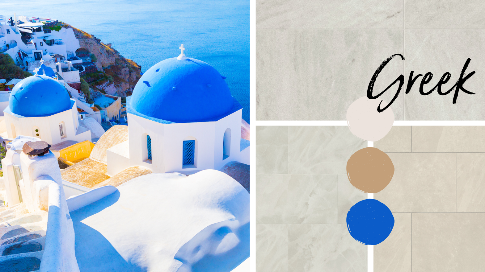 Greek island inspiration with Doric Marble LM32, Pearl Onyx LM35 and Ivory Riven Slate ST18 floors