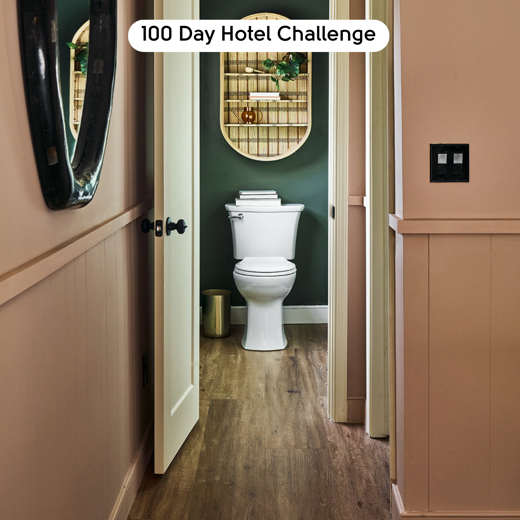 Champagne Oak LLP310 floors in a bathroom designed by Mika Kleinschmidt in 100 Day Hotel Challenge