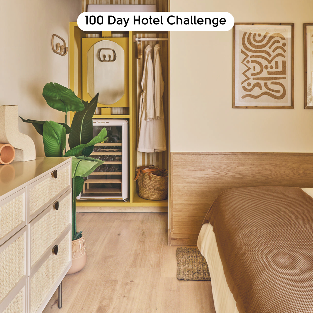 Nude Danish Oak LLP358 floors in a motel room designed by Brian Kleinschmidt in 100 Day Hotel Challenge