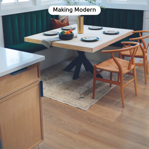 Warm Brushed Oak RKP8215 floors in a dining room designed by Brooke and Brice on Making Modern