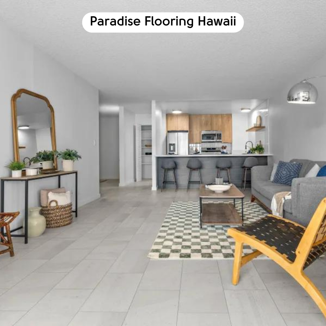 Honed Oyster ST17 floors in an open plan condo by Paradise Flooring Hawaii